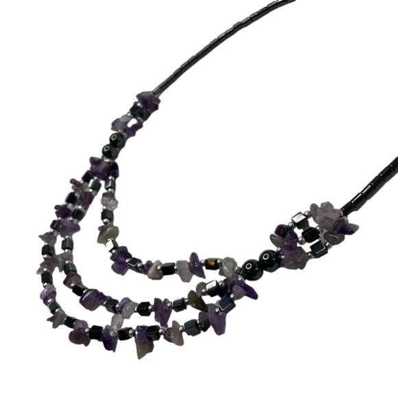 Artisan Designed Genuine Amethyst Stones & Spinel Beaded Necklace - Picture 4 of 10